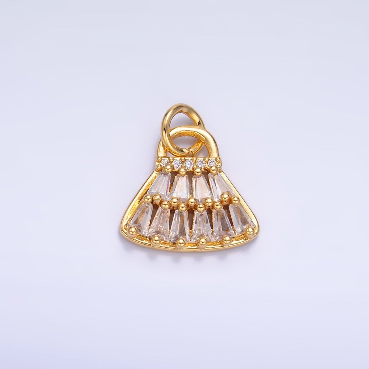 24K Gold plated CZ Clear Baguette Bag Purse Fashion Charm in Gold & Silver | W418 
