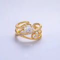 24K Gold plated CZ Clear Micro Paved Geometric Multi - Band Ring | O550 - DLUXCA