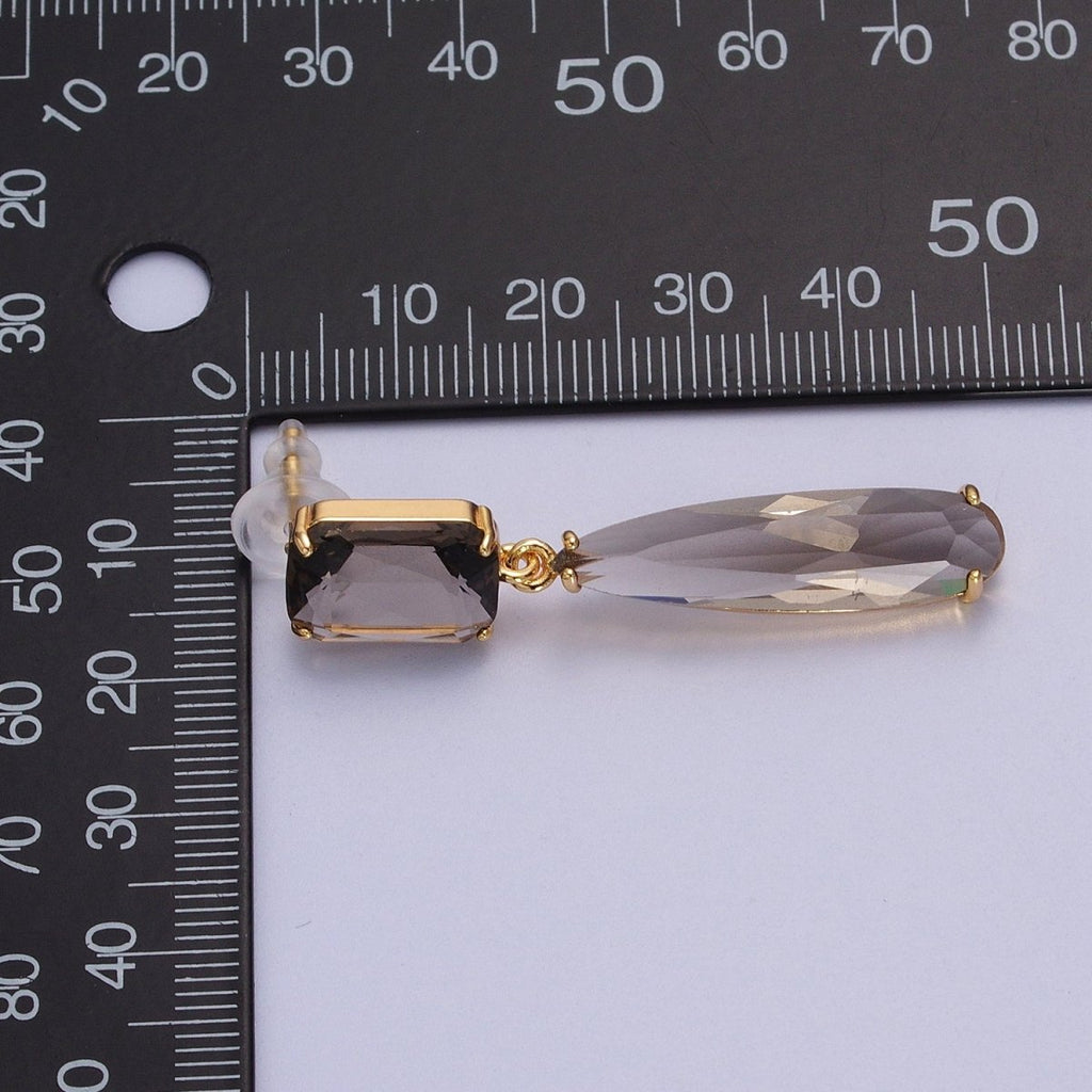 24K Gold plated CZ Cubic Zirconia Baguette Teardrop Dangle Studs Earrings | Y-232~Y-243 - DLUXCA