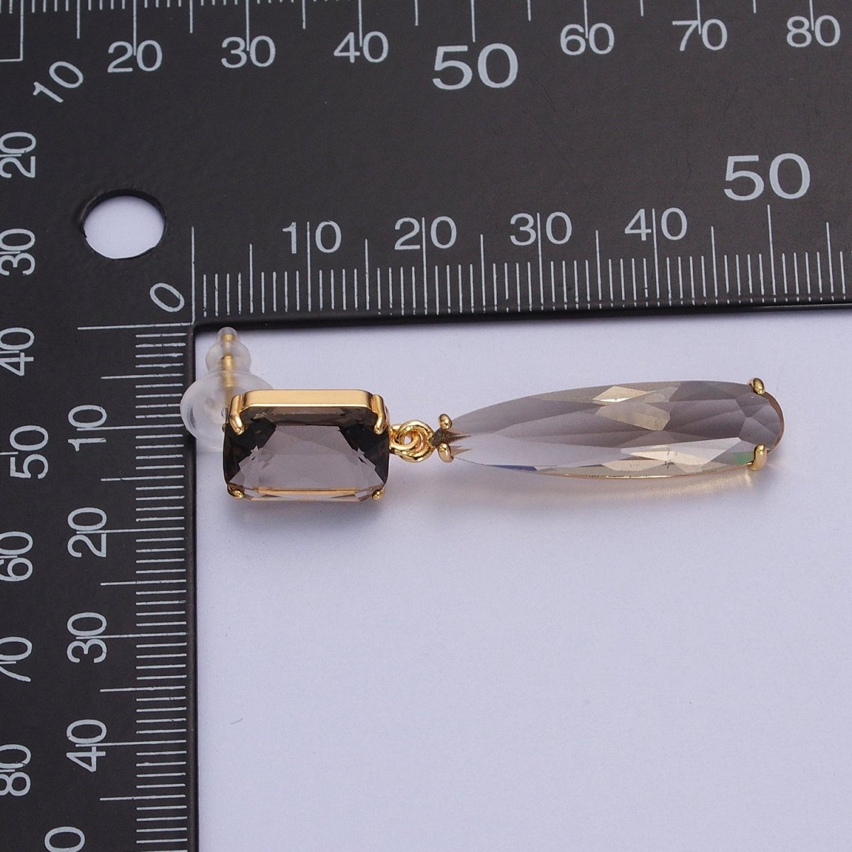 24K Gold plated CZ Cubic Zirconia Baguette Teardrop Dangle Studs Earrings | Y-232~Y-243 - DLUXCA