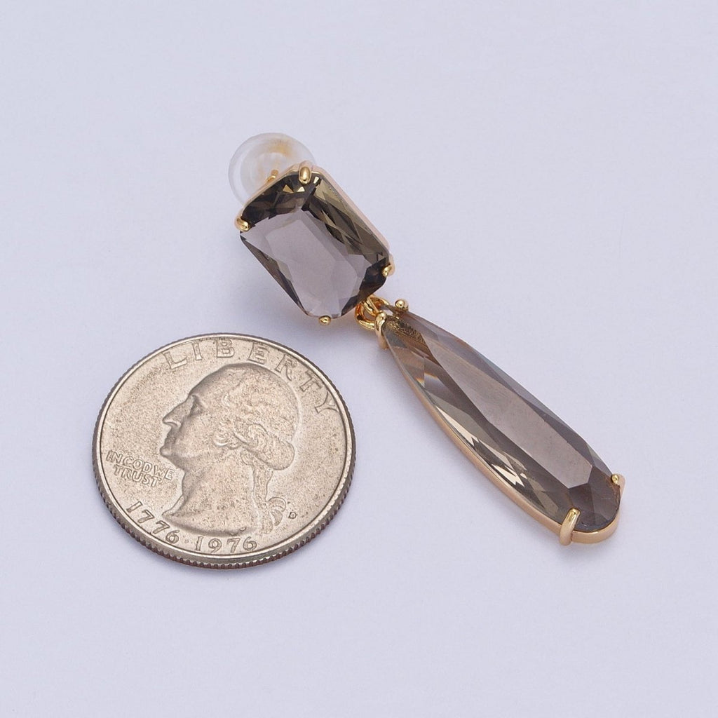 24K Gold plated CZ Cubic Zirconia Baguette Teardrop Dangle Studs Earrings | Y-232~Y-243 - DLUXCA
