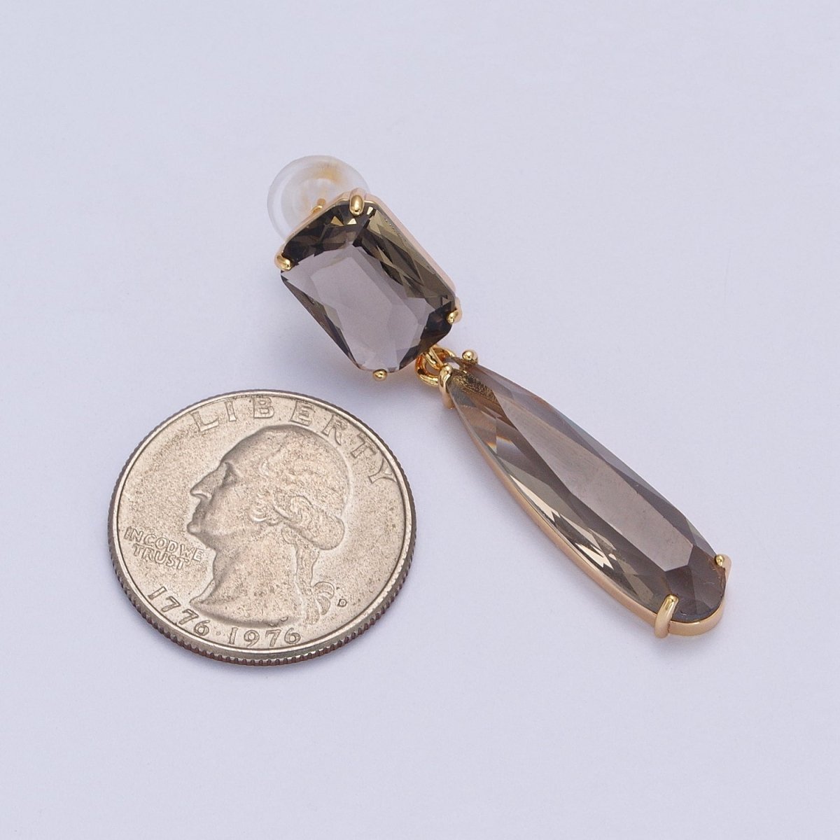 24K Gold plated CZ Cubic Zirconia Baguette Teardrop Dangle Studs Earrings | Y-232~Y-243 - DLUXCA