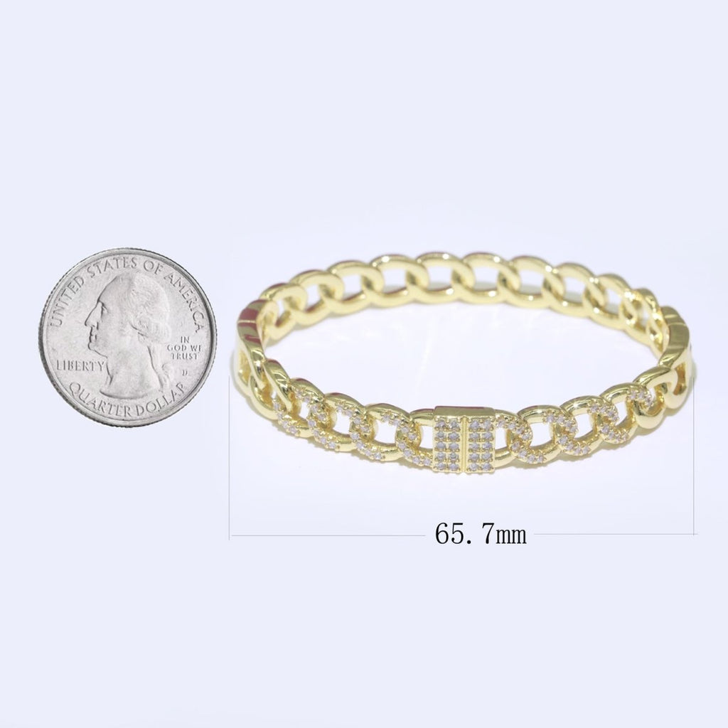 24K Gold plated CZ Curb Cable Chain Link Bracelet Stackable Jewelry | WA-069 Clearance Pricing - DLUXCA