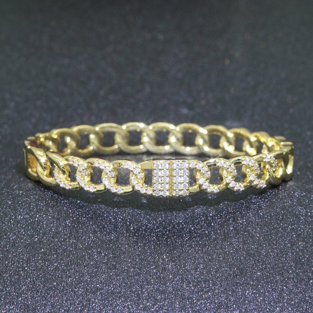 24K Gold plated CZ Curb Cable Chain Link Bracelet Stackable Jewelry | WA-069 Clearance Pricing - DLUXCA