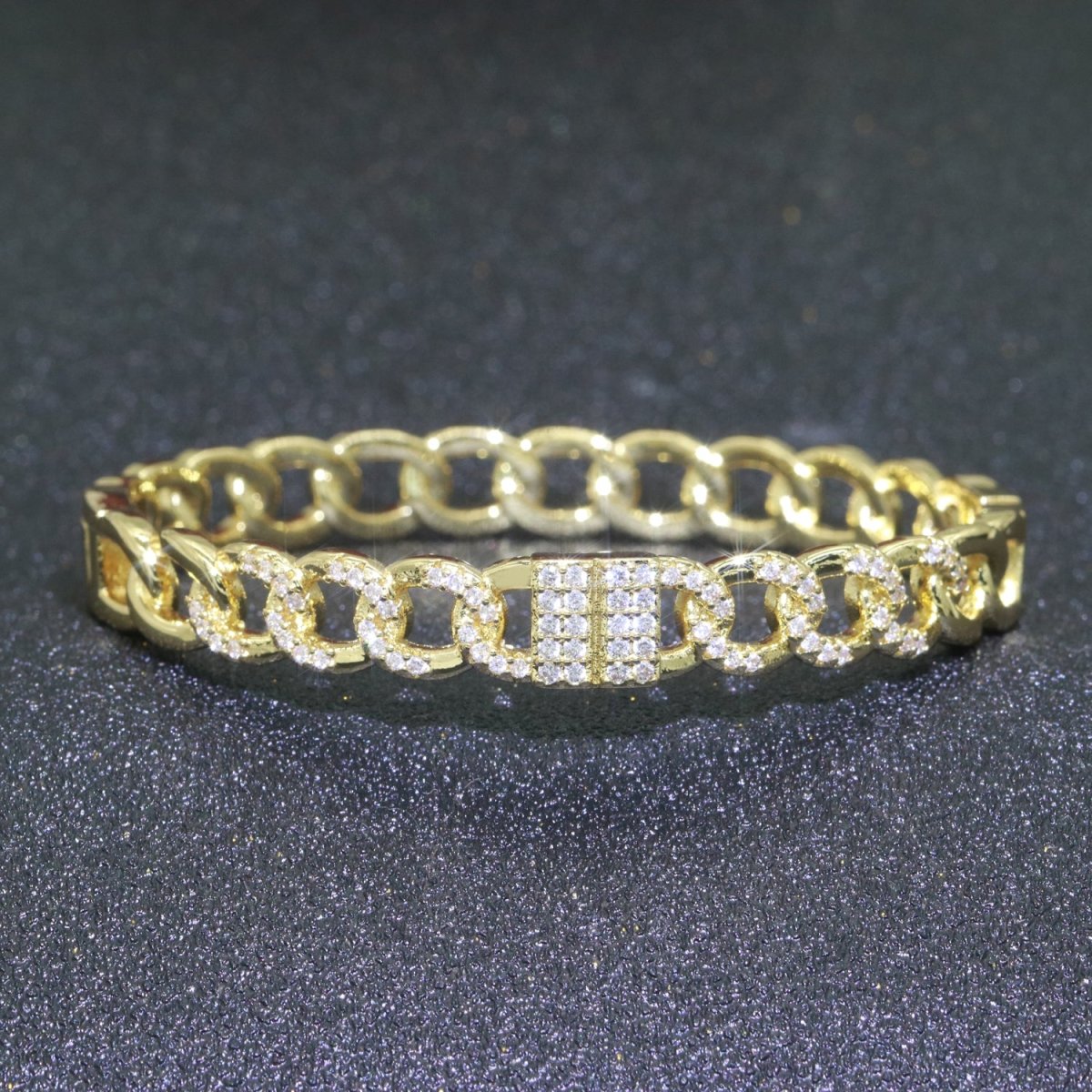 24K Gold plated CZ Curb Cable Chain Link Bracelet Stackable Jewelry | WA-069 Clearance Pricing - DLUXCA
