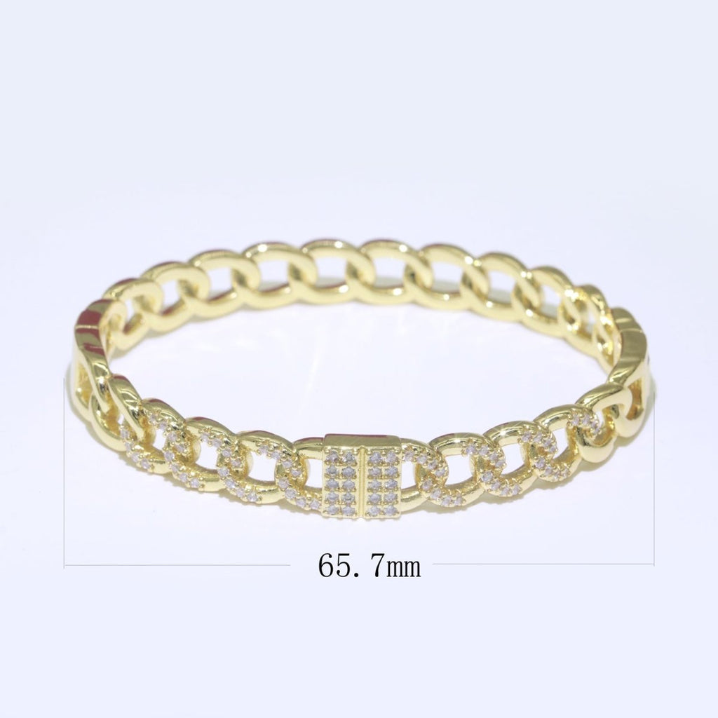 24K Gold plated CZ Curb Cable Chain Link Bracelet Stackable Jewelry | WA-069 Clearance Pricing - DLUXCA