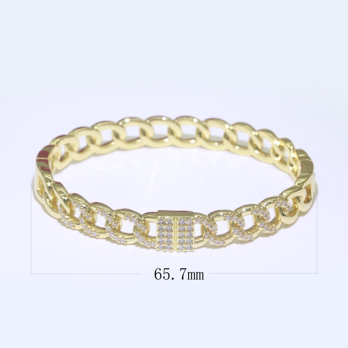 24K Gold plated CZ Curb Cable Chain Link Bracelet Stackable Jewelry | WA-069 Clearance Pricing - DLUXCA