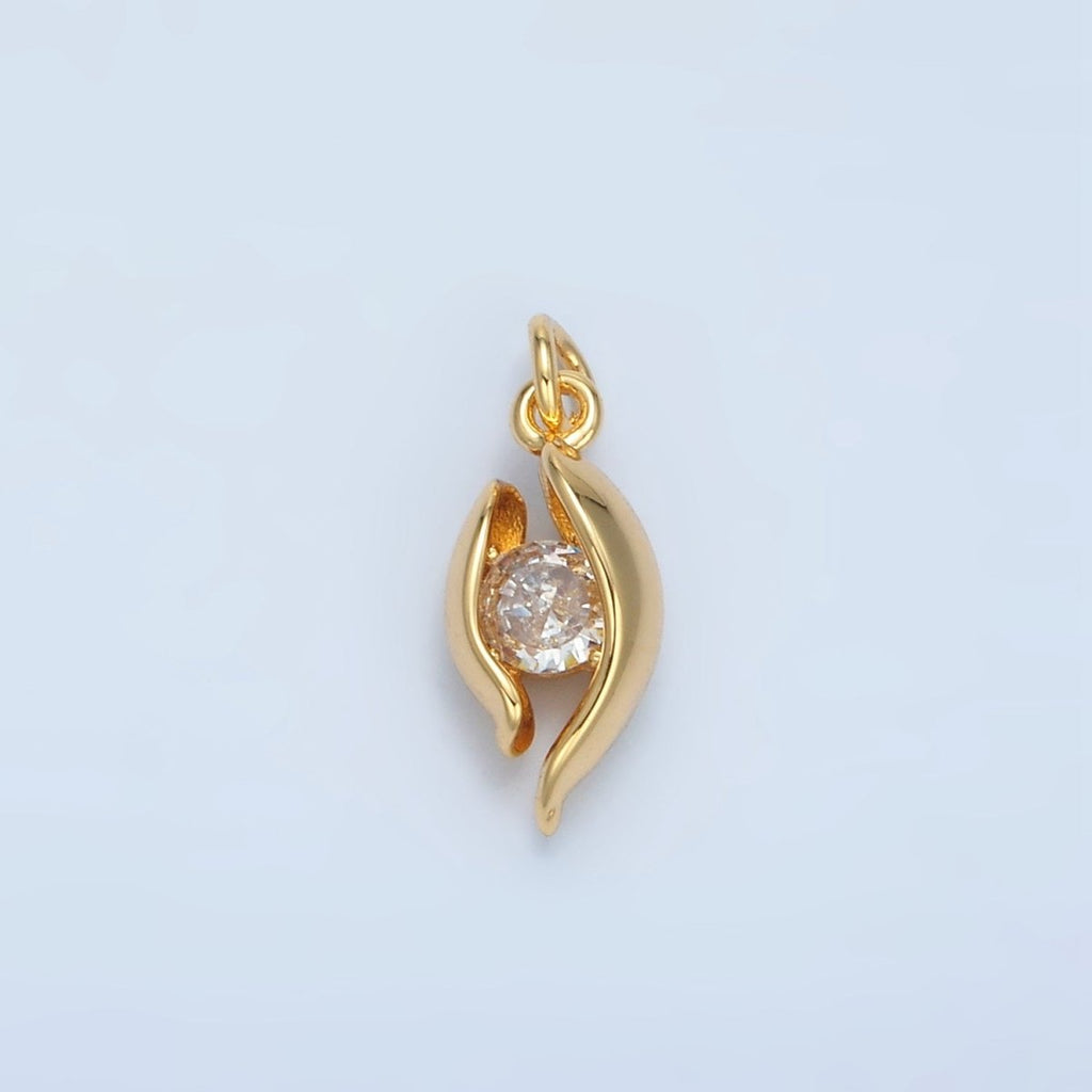 24K Gold plated CZ Curved Band Geometric Mini Charm in Gold & Silver | E378
