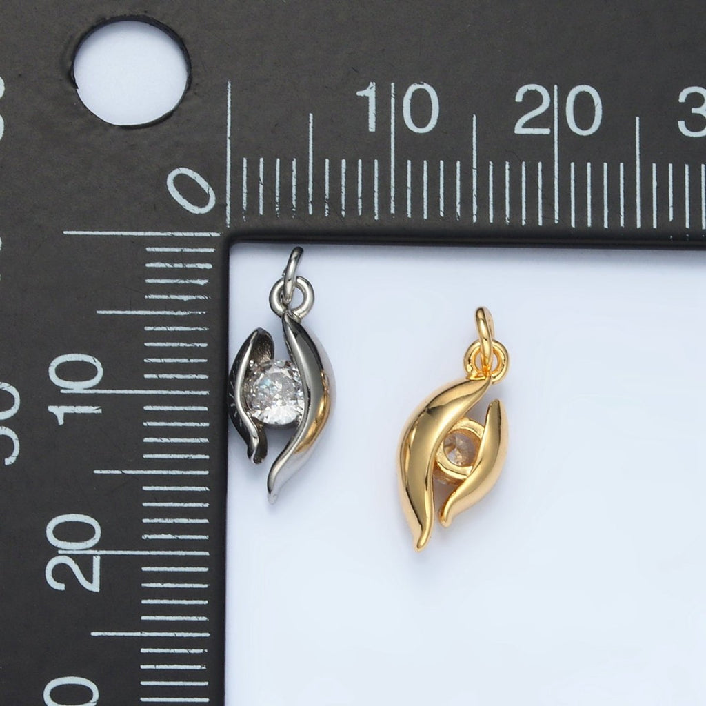 24K Gold plated CZ Curved Band Geometric Mini Charm in Gold & Silver | E378