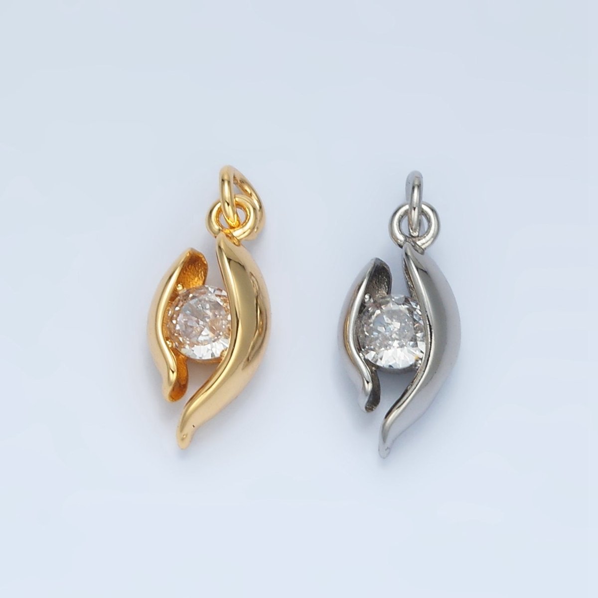 24K Gold plated CZ Curved Band Geometric Mini Charm in Gold & Silver | E378