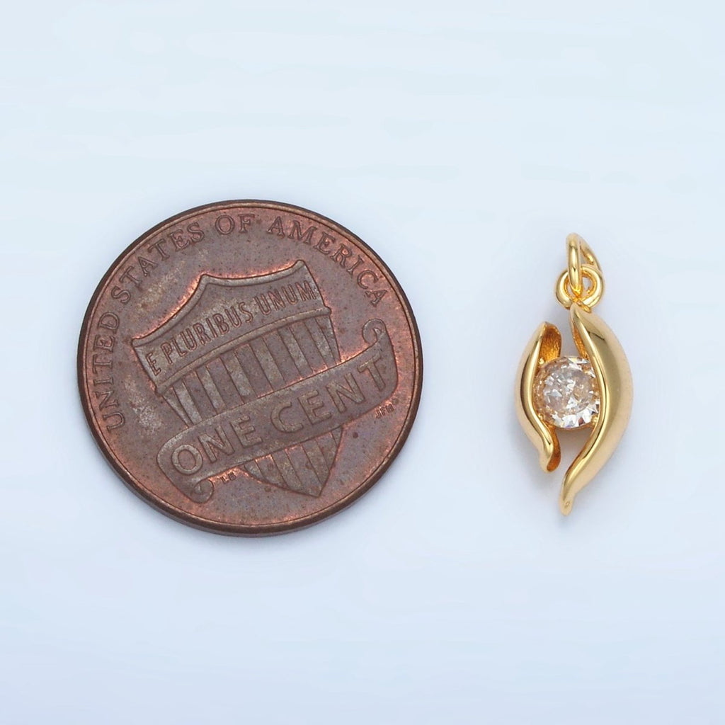24K Gold plated CZ Curved Band Geometric Mini Charm in Gold & Silver | E378