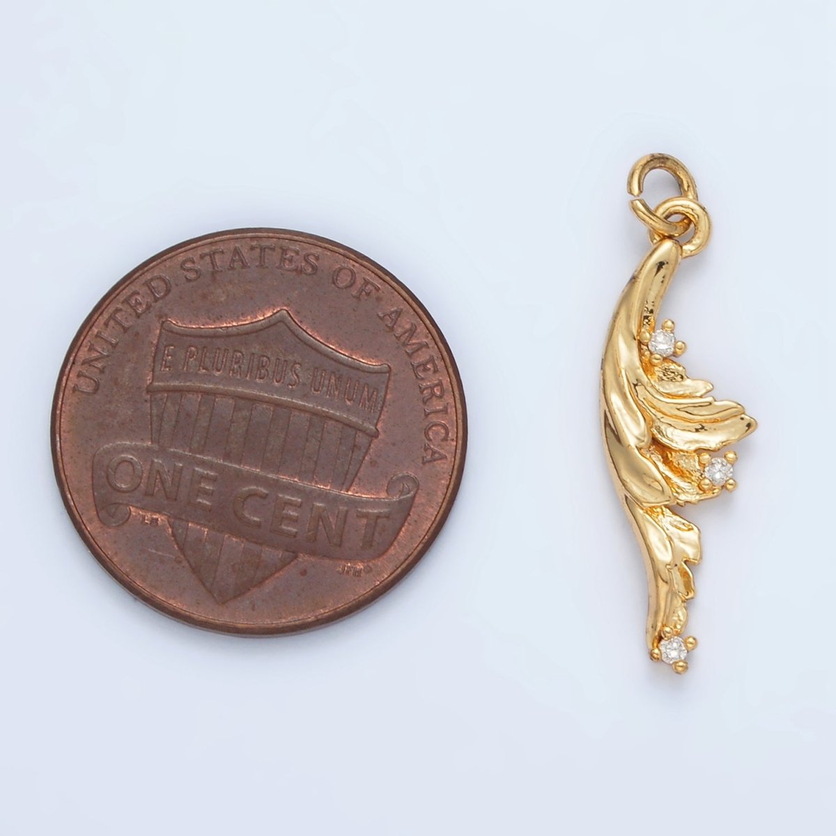 24K Gold plated CZ Curved Waves Leaf Nature Charm | AC131 - DLUXCA