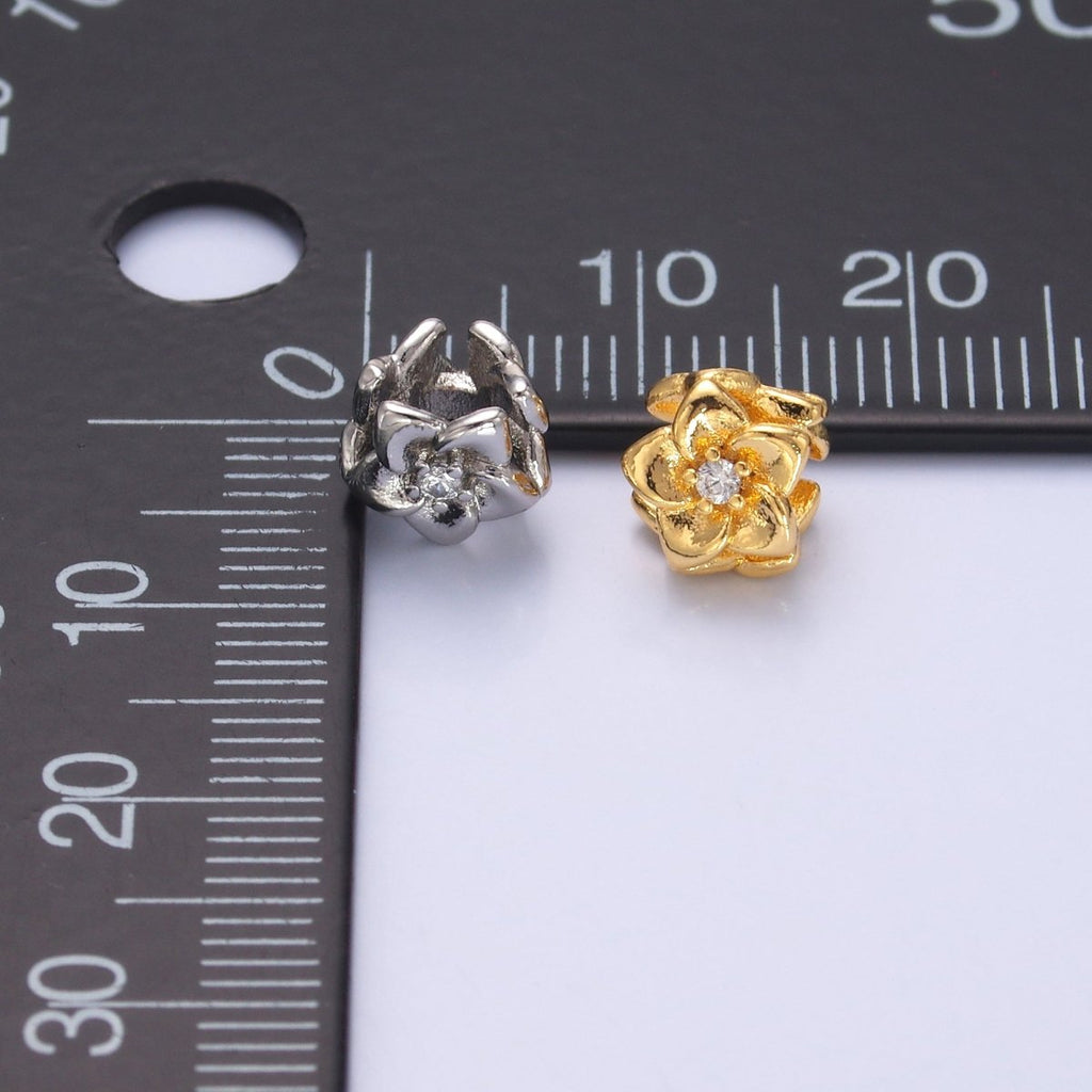 24K Gold plated CZ Daffodil Flower Bead in Gold & Silver | B242 