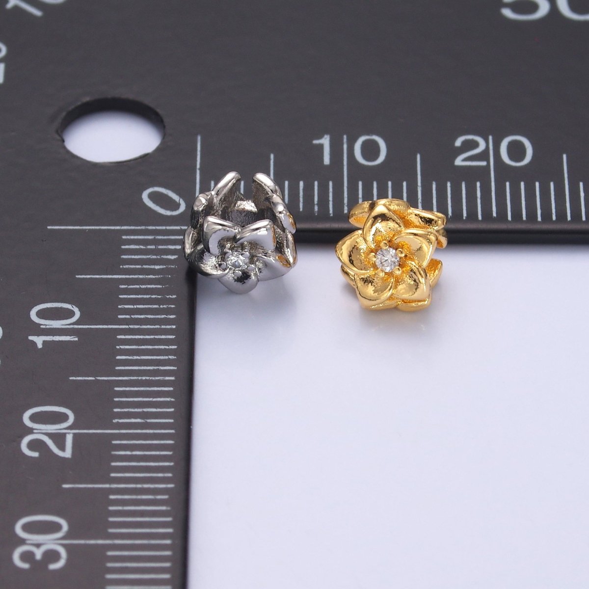 24K Gold plated CZ Daffodil Flower Bead in Gold & Silver | B242 