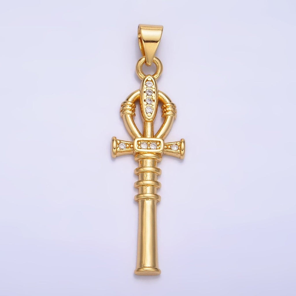 24K Gold plated CZ Dainty Ankh Cross Charm | AA - 1067 - DLUXCA
