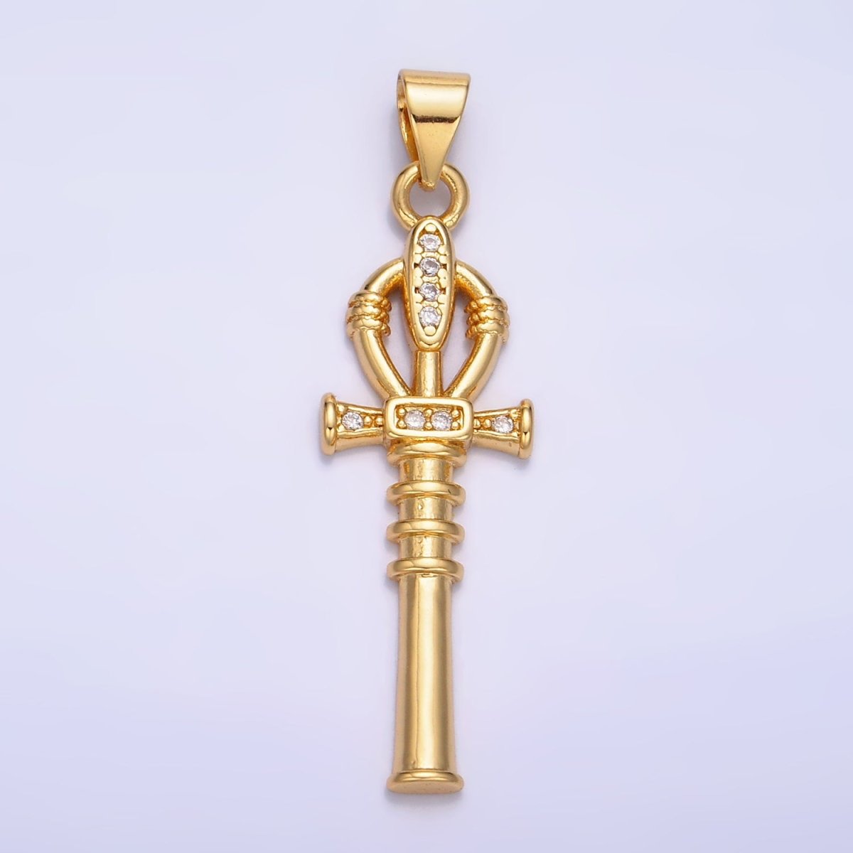 24K Gold plated CZ Dainty Ankh Cross Charm | AA - 1067 - DLUXCA