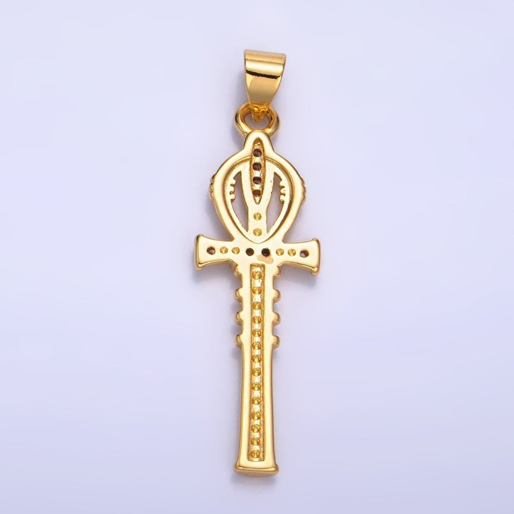 24K Gold plated CZ Dainty Ankh Cross Charm | AA - 1067 - DLUXCA