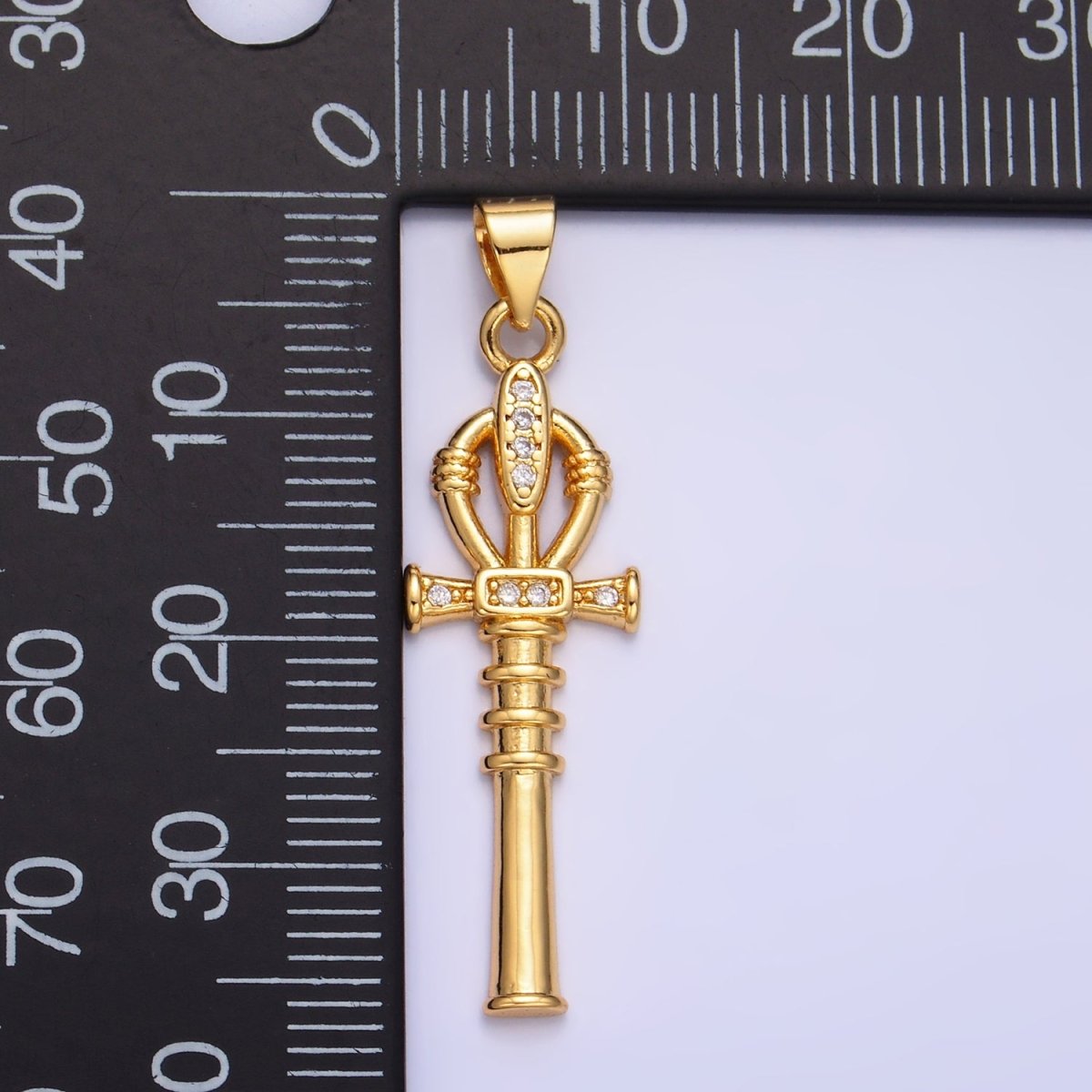 24K Gold plated CZ Dainty Ankh Cross Charm | AA - 1067 - DLUXCA