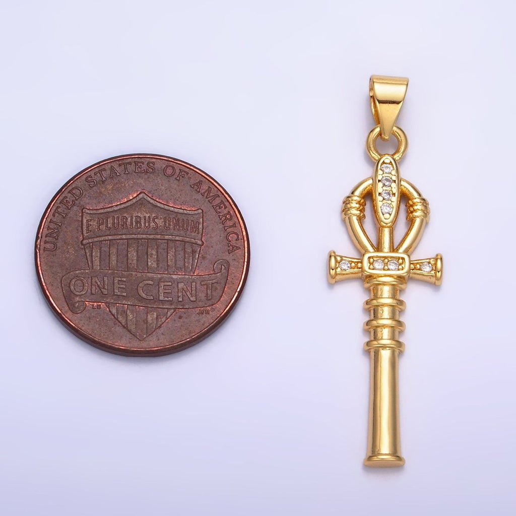 24K Gold plated CZ Dainty Ankh Cross Charm | AA - 1067 - DLUXCA