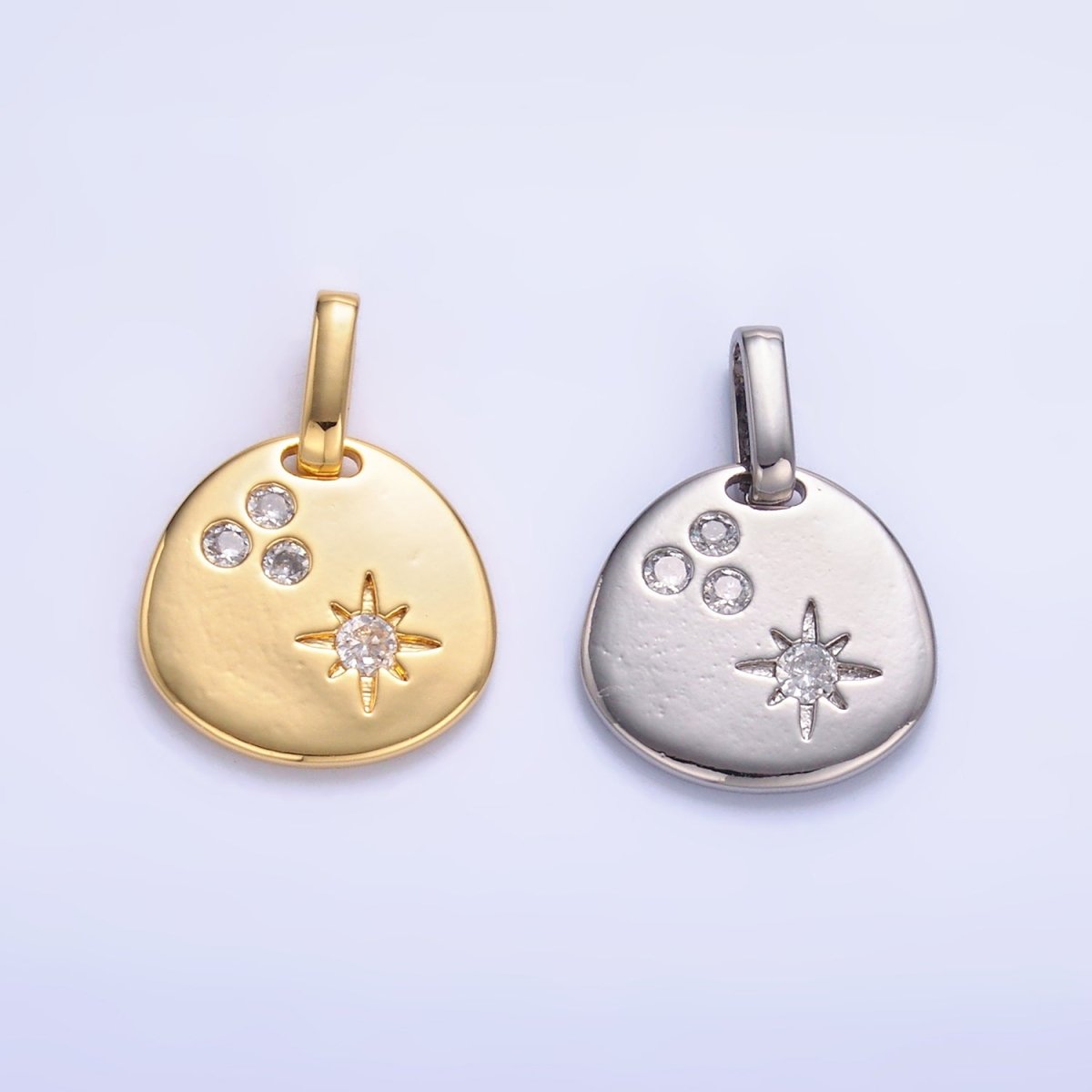 24K Gold plated CZ Dotted Celestial Star Round Pendant in Gold & Silver | AA1084 - DLUXCA