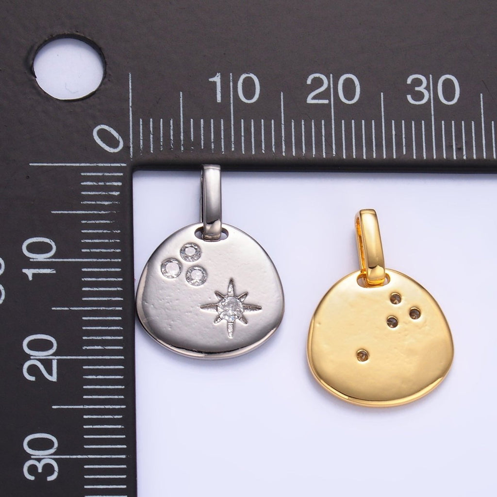 24K Gold plated CZ Dotted Celestial Star Round Pendant in Gold & Silver | AA1084 - DLUXCA