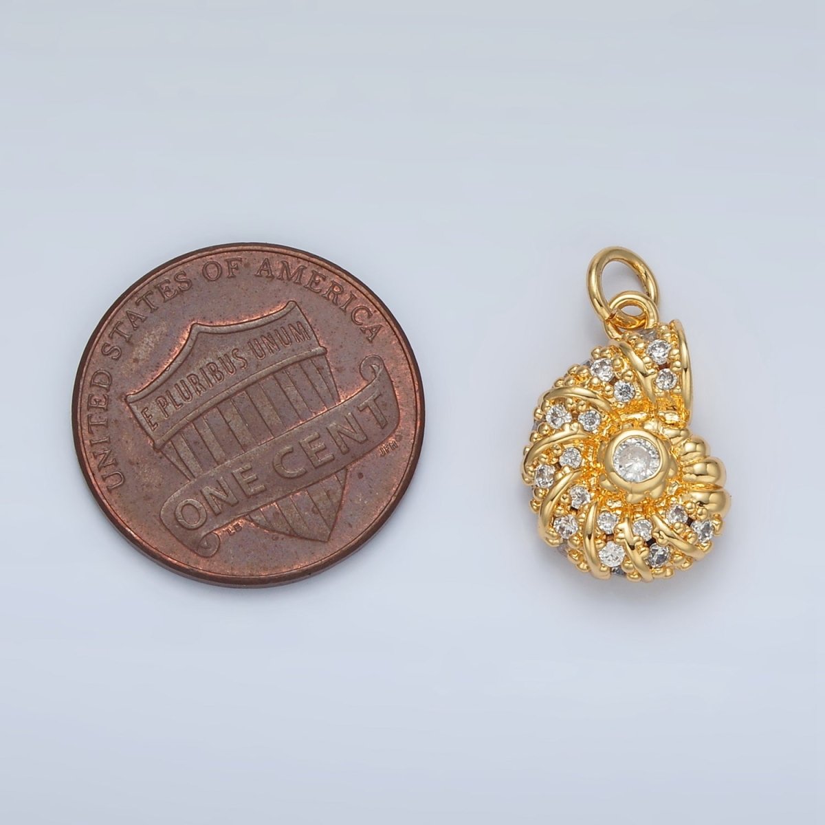 24K Gold plated CZ Dotted Clam Sea Shell Charm in Gold & Silver | M747 - DLUXCA