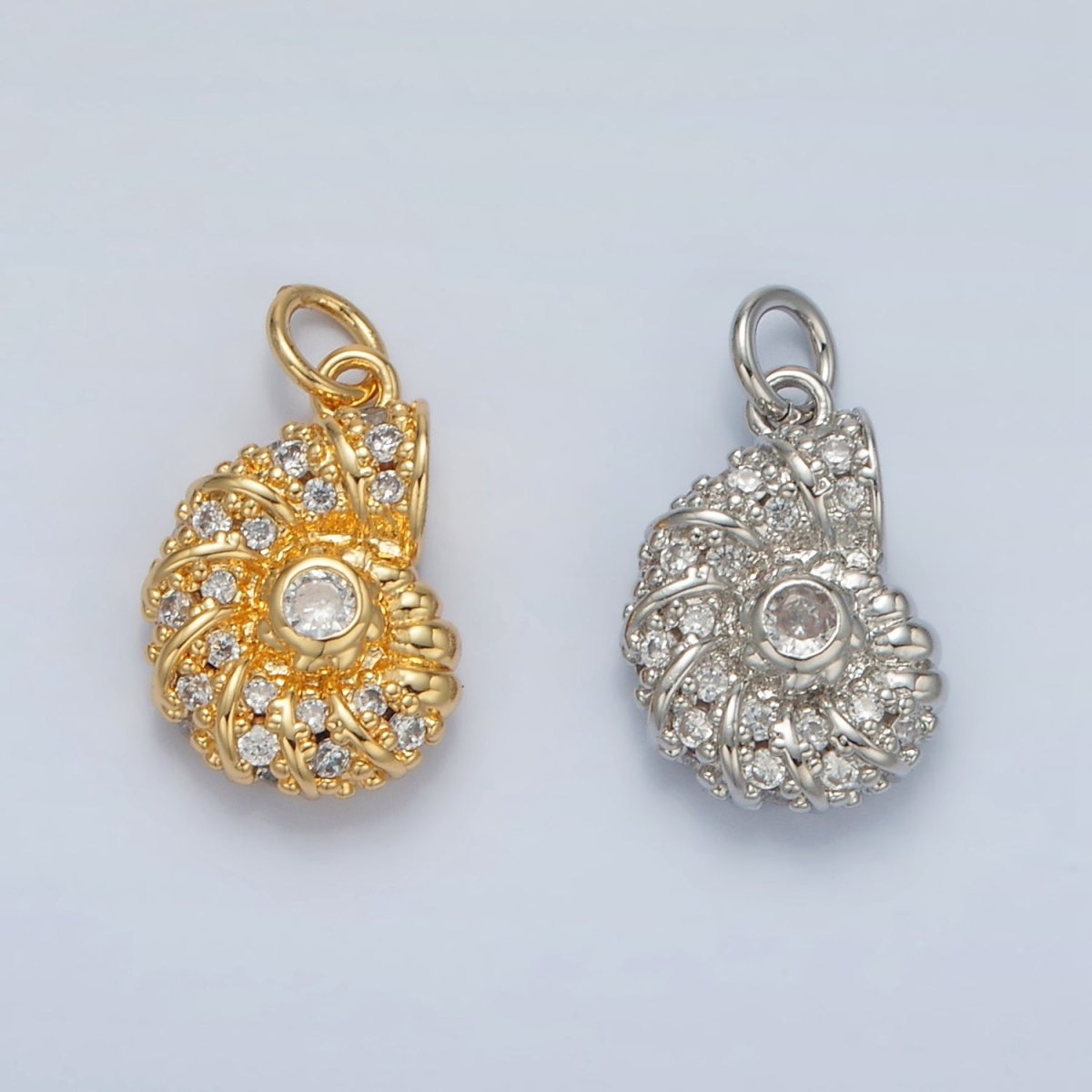 24K Gold plated CZ Dotted Clam Sea Shell Charm in Gold & Silver | M747 - DLUXCA