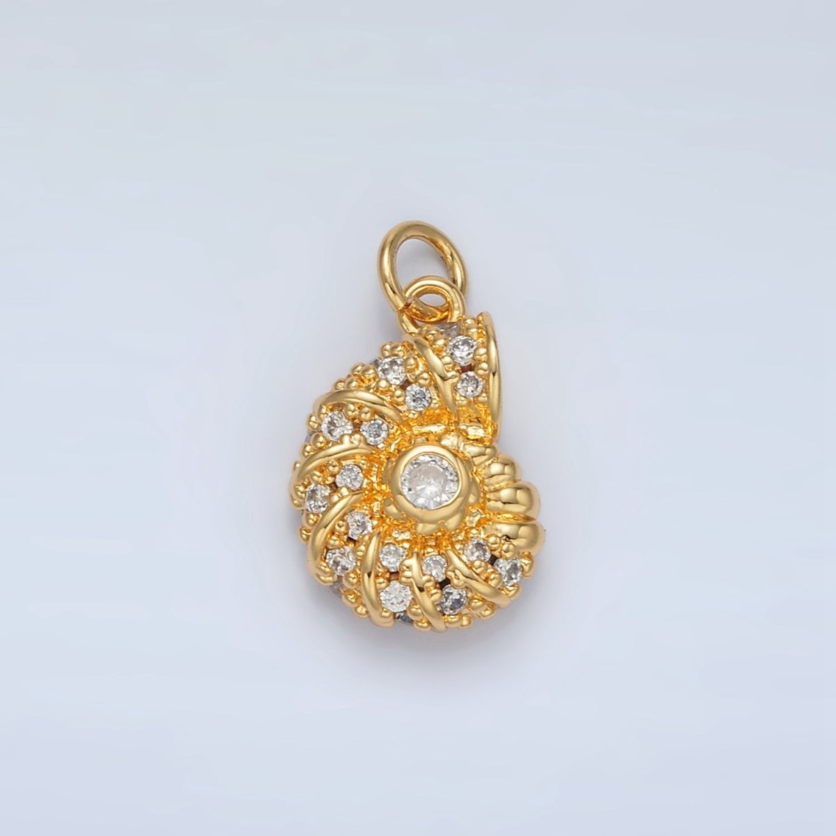 24K Gold plated CZ Dotted Clam Sea Shell Charm in Gold & Silver | M747 - DLUXCA