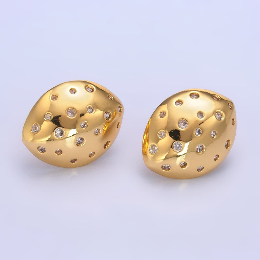 24K Gold plated CZ Dotted Geometric Oval Stud Earrings | AB078 