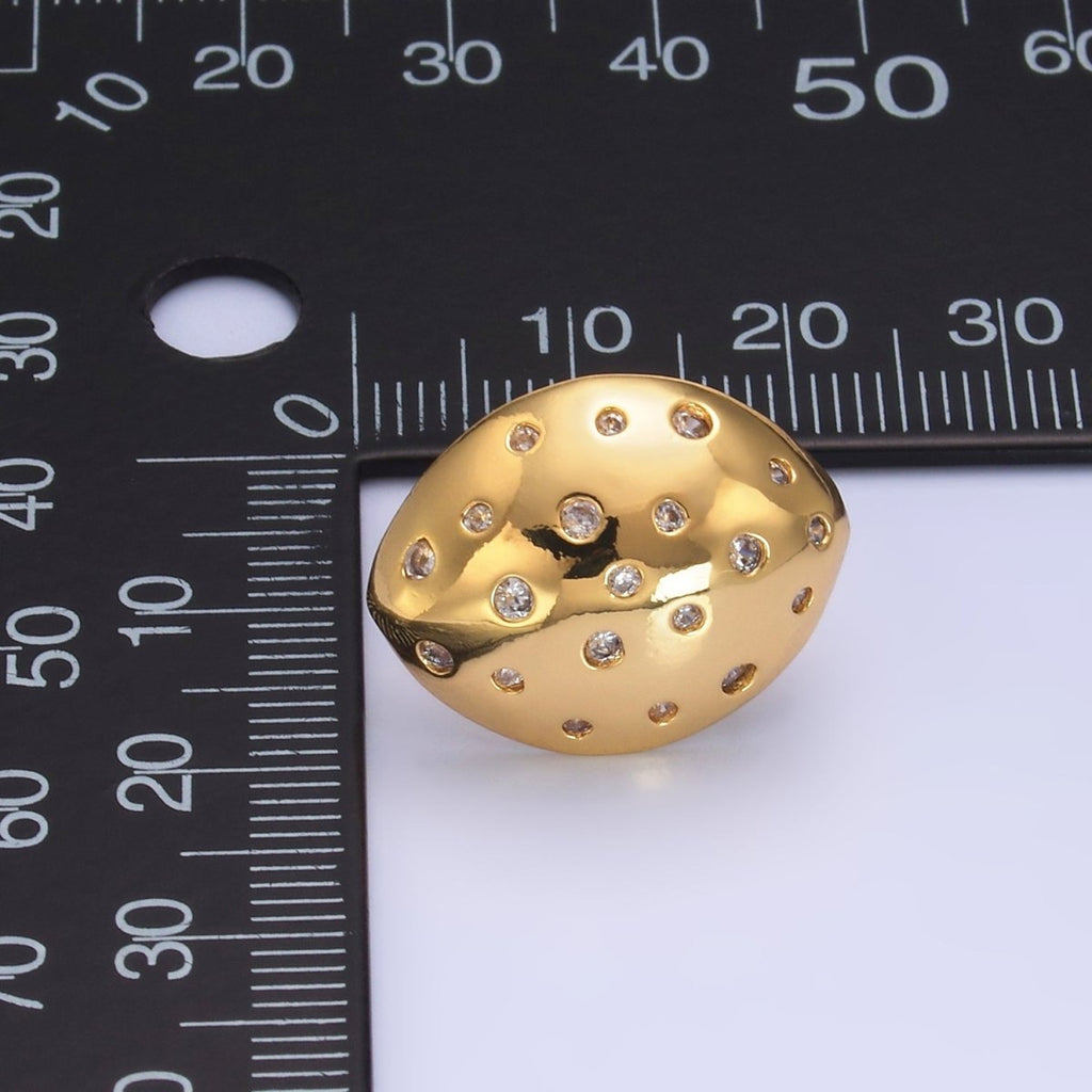 24K Gold plated CZ Dotted Geometric Oval Stud Earrings | AB078 