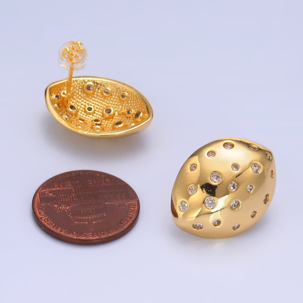 24K Gold plated CZ Dotted Geometric Oval Stud Earrings | AB078 