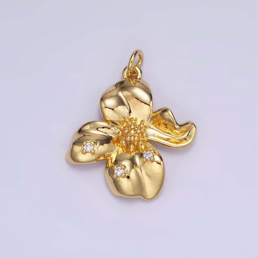 24K Gold plated CZ Dotted Molten Foil Flower Petal Charm in Gold & Silver | C242 - DLUXCA