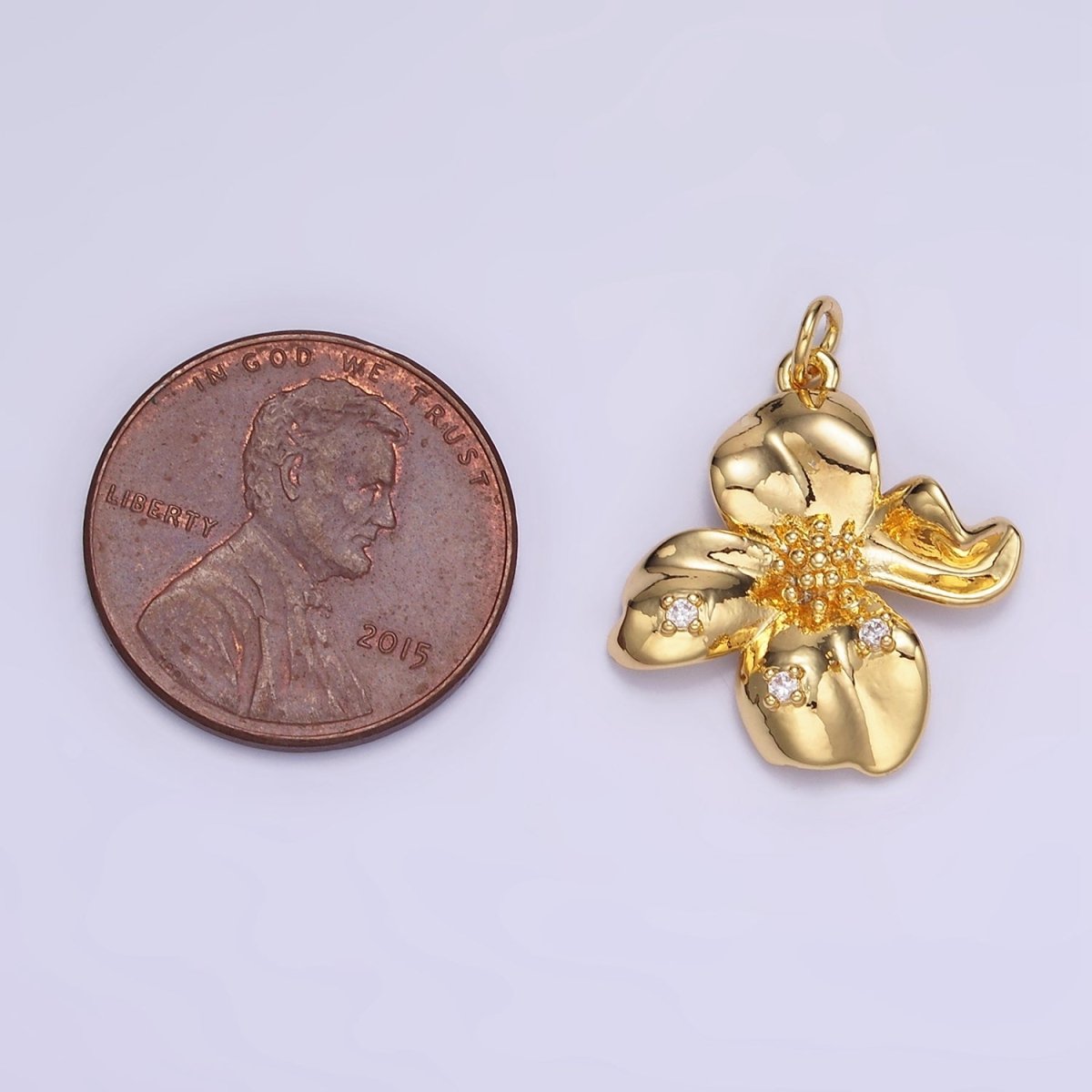 24K Gold plated CZ Dotted Molten Foil Flower Petal Charm in Gold & Silver | C242 - DLUXCA