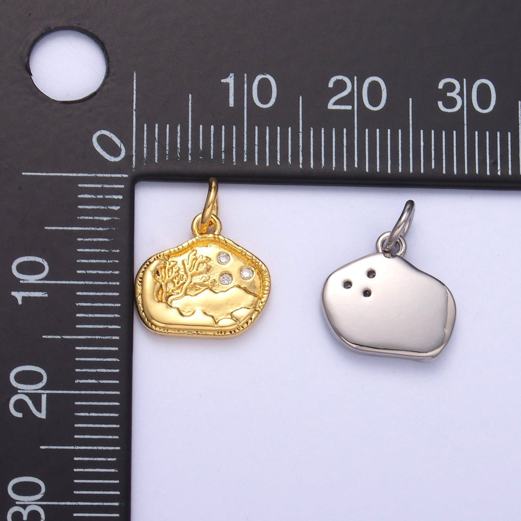 24K Gold plated CZ Dotted Ocean Sea Coral Reef Charm in Gold & Silver | N072 