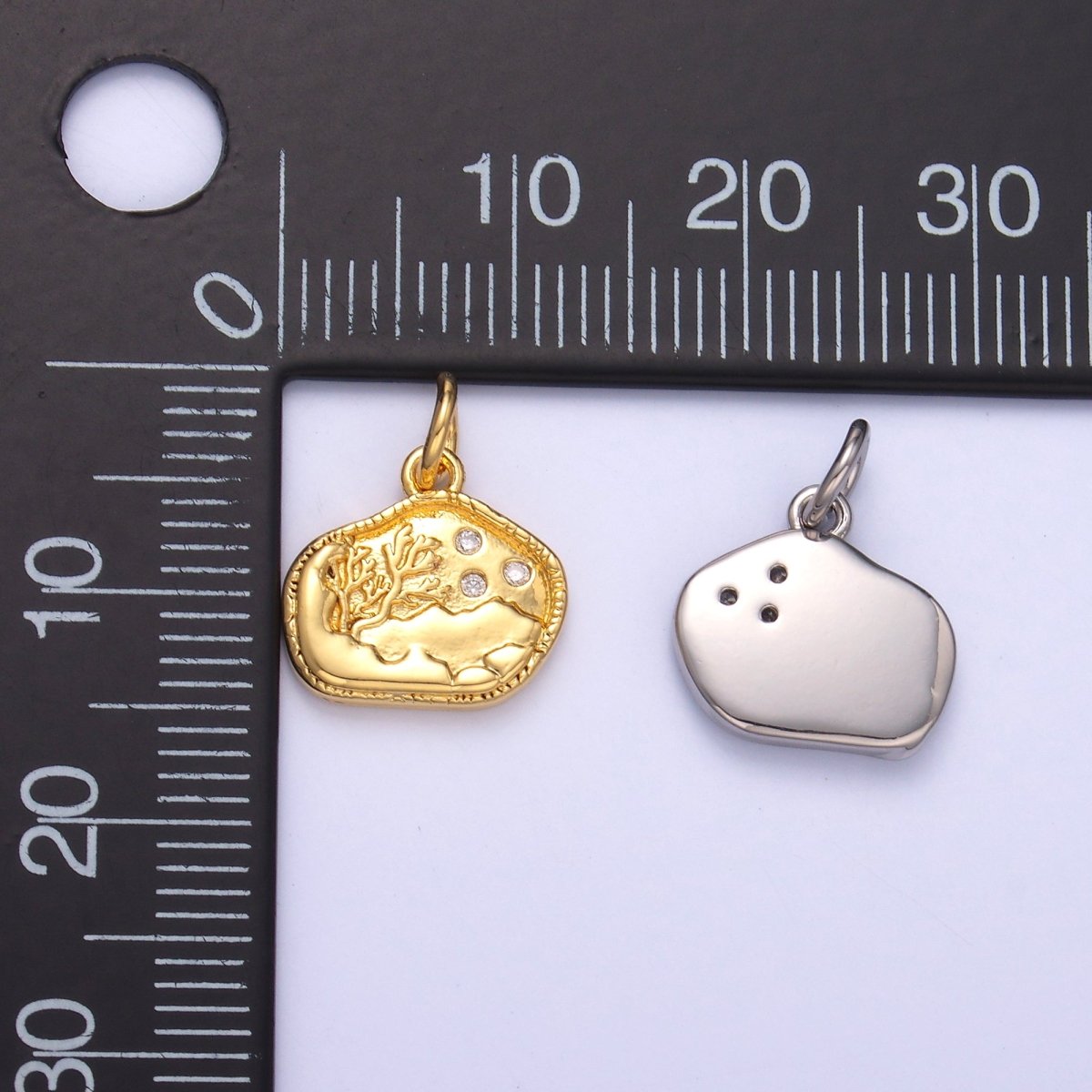 24K Gold plated CZ Dotted Ocean Sea Coral Reef Charm in Gold & Silver | N072 