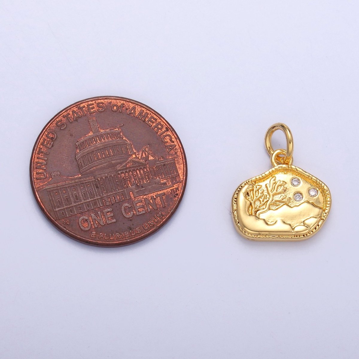 24K Gold plated CZ Dotted Ocean Sea Coral Reef Charm in Gold & Silver | N072 