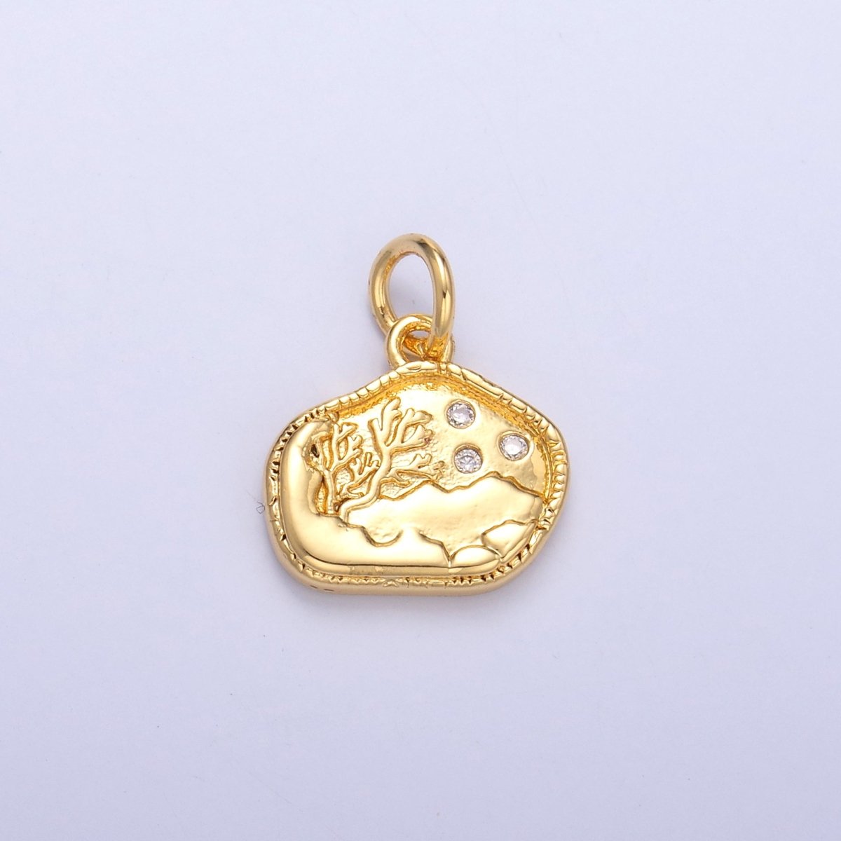 24K Gold plated CZ Dotted Ocean Sea Coral Reef Charm in Gold & Silver | N072 