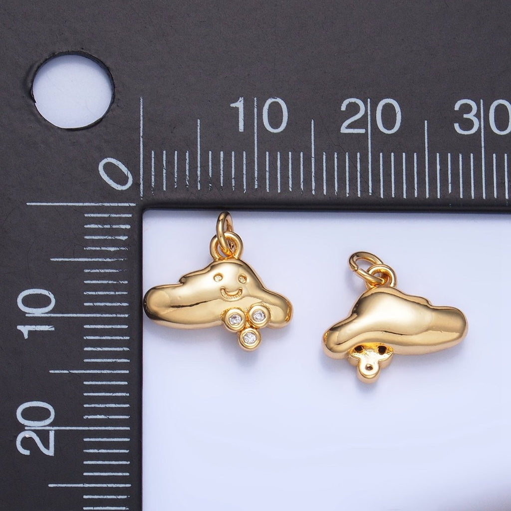 24K Gold plated CZ Dotted Rain Smiley Face Cloud Multidimensional 3D Charm | W017 - DLUXCA