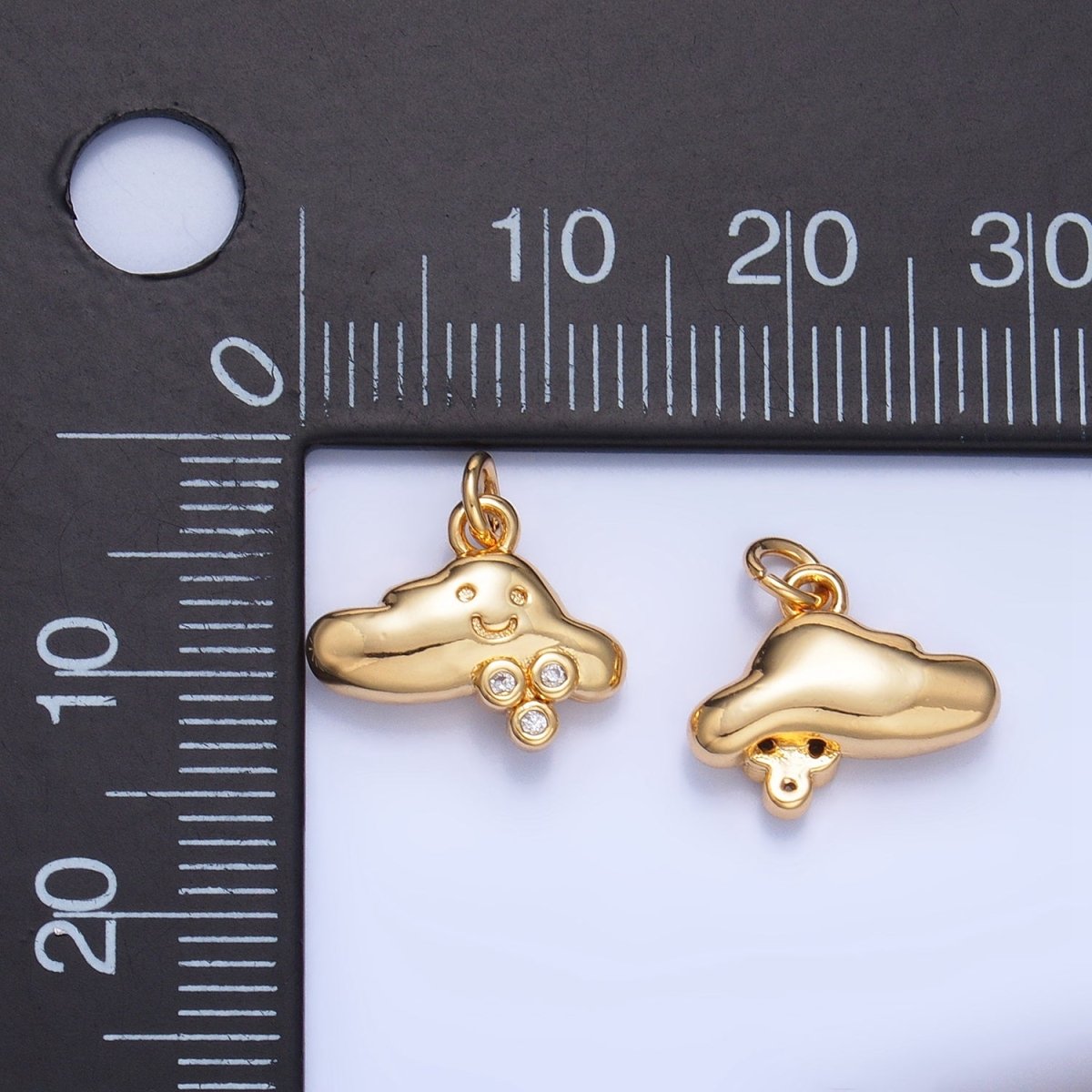 24K Gold plated CZ Dotted Rain Smiley Face Cloud Multidimensional 3D Charm | W017 - DLUXCA