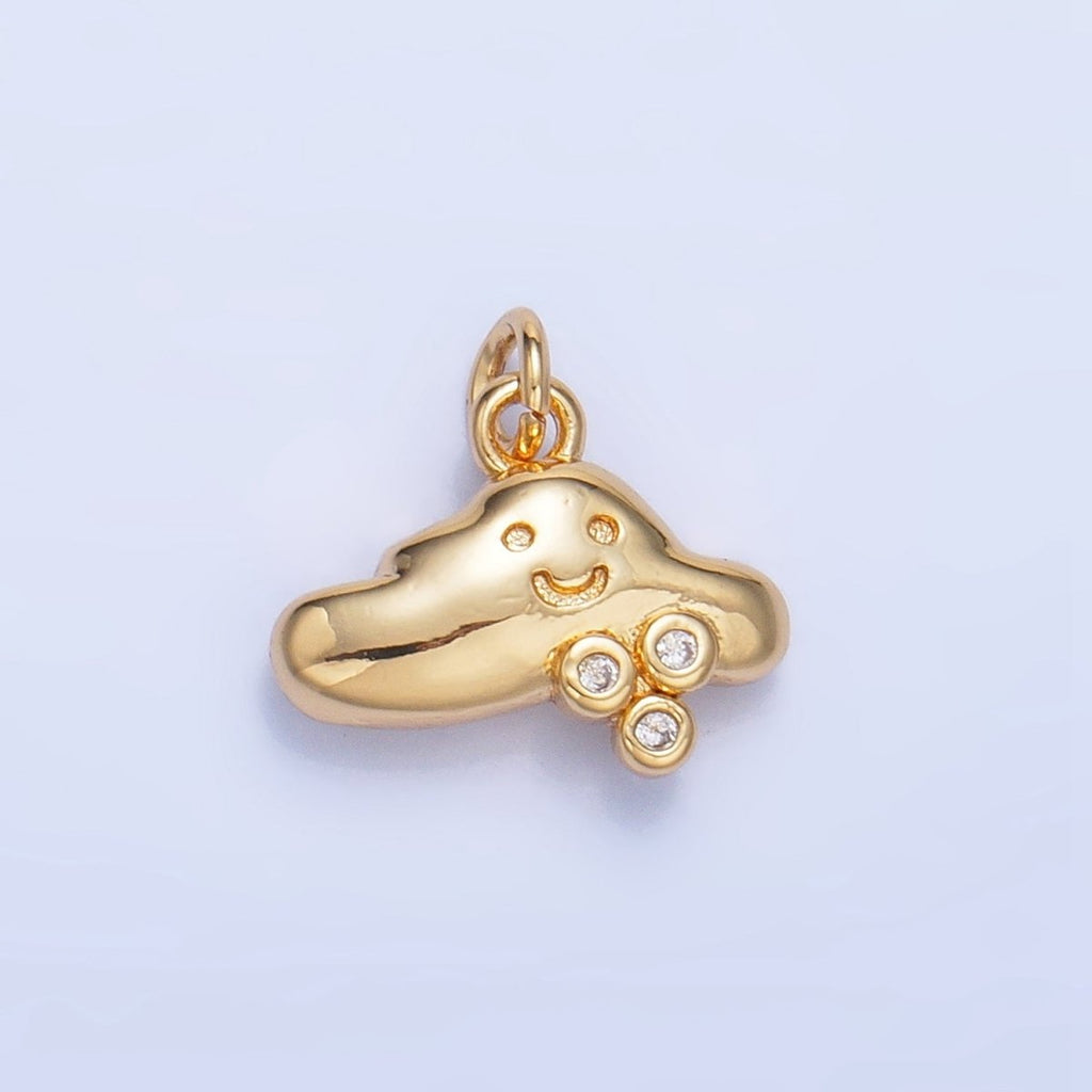 24K Gold plated CZ Dotted Rain Smiley Face Cloud Multidimensional 3D Charm | W017 - DLUXCA