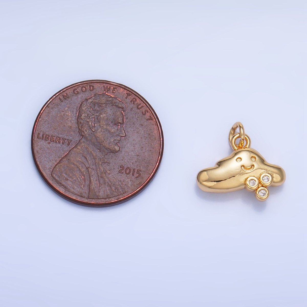24K Gold plated CZ Dotted Rain Smiley Face Cloud Multidimensional 3D Charm | W017 - DLUXCA