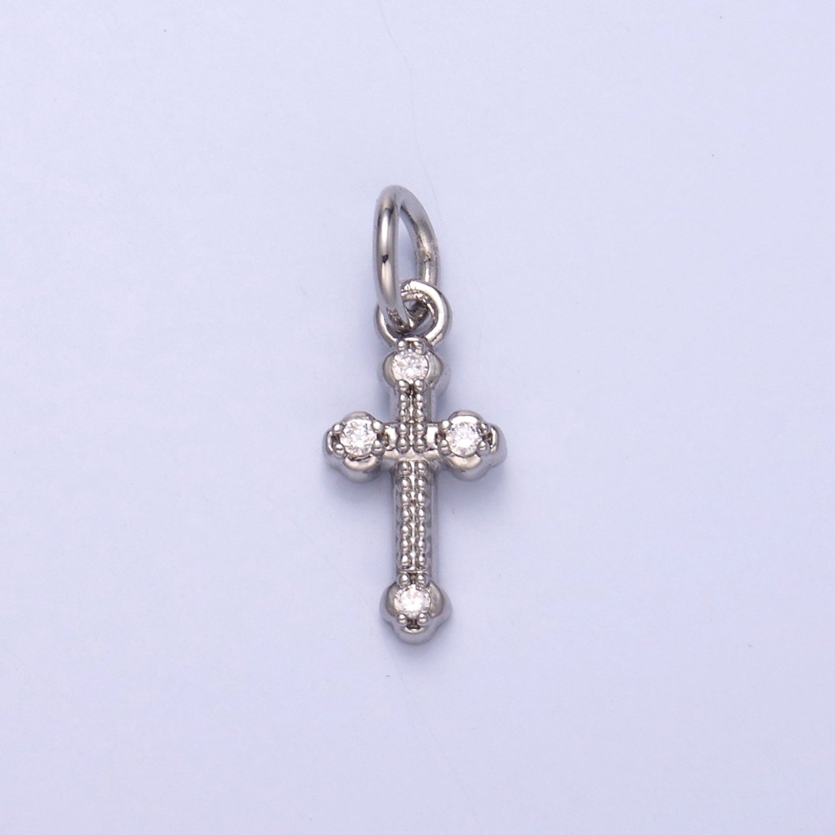 24K Gold plated CZ Dotted Religious Cross Charm in Gold & Silver | N007 