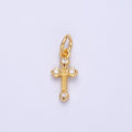24K Gold plated CZ Dotted Religious Cross Charm in Gold & Silver | N007 