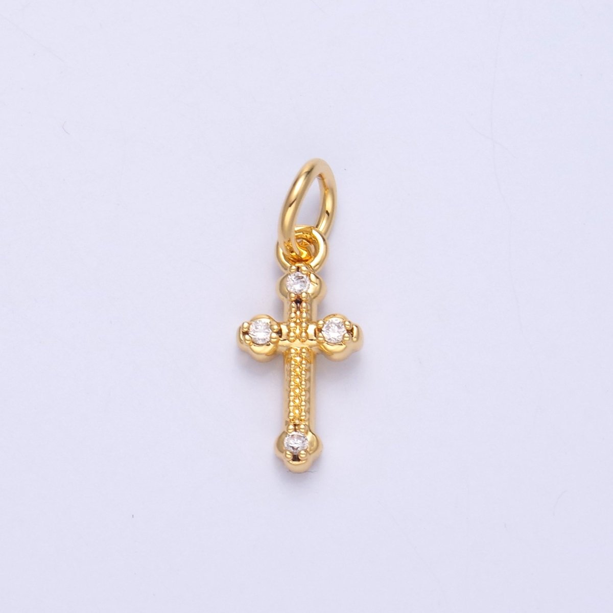 24K Gold plated CZ Dotted Religious Cross Charm in Gold & Silver | N007 
