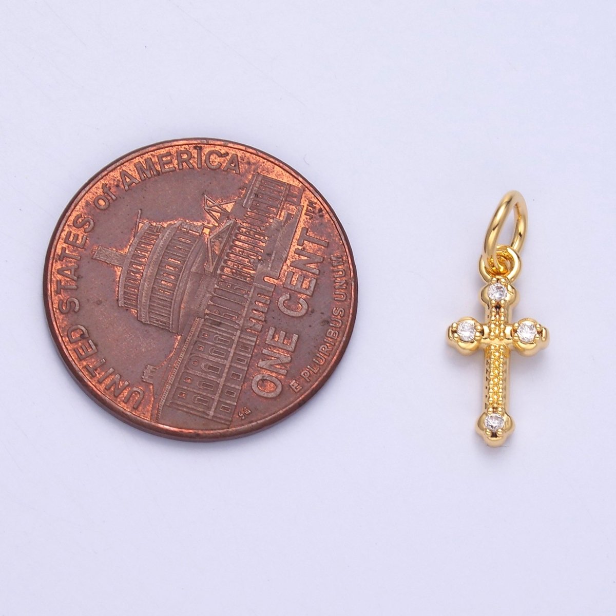 24K Gold plated CZ Dotted Religious Cross Charm in Gold & Silver | N007 
