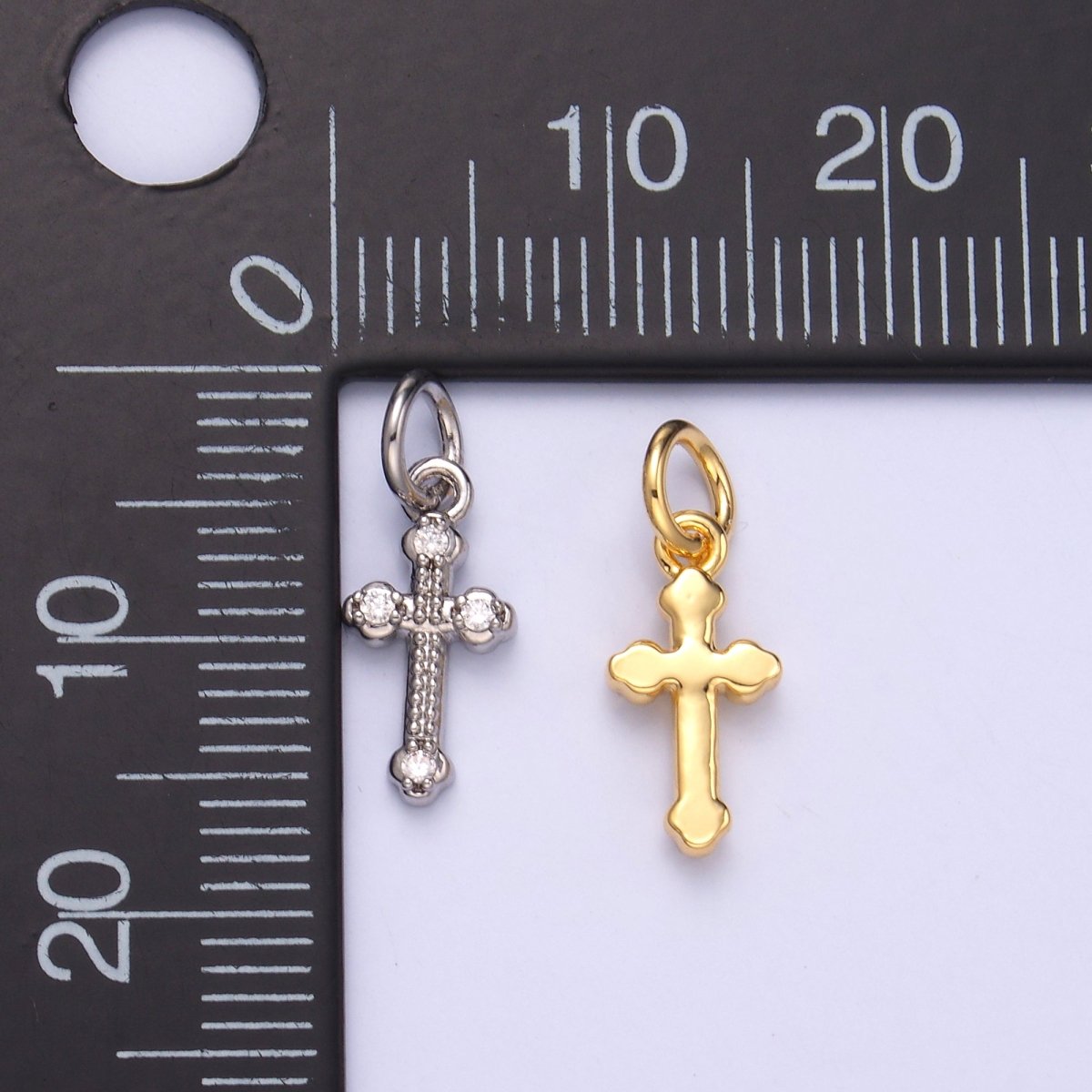 24K Gold plated CZ Dotted Religious Cross Charm in Gold & Silver | N007 