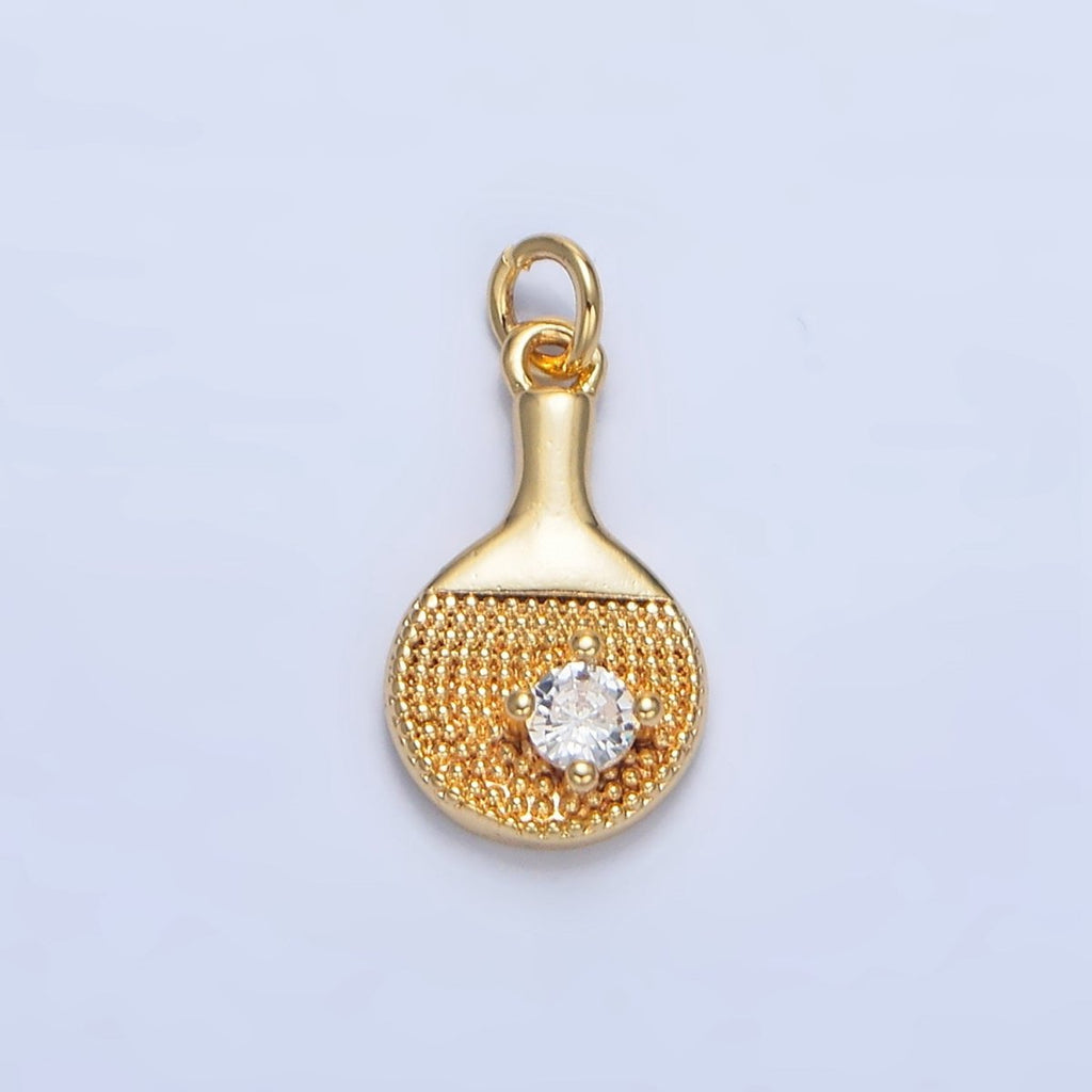 24K Gold plated CZ Dotted Table Tennis Paddle Sports Charm | X854 - DLUXCA