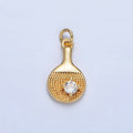 24K Gold plated CZ Dotted Table Tennis Paddle Sports Charm | X854 - DLUXCA