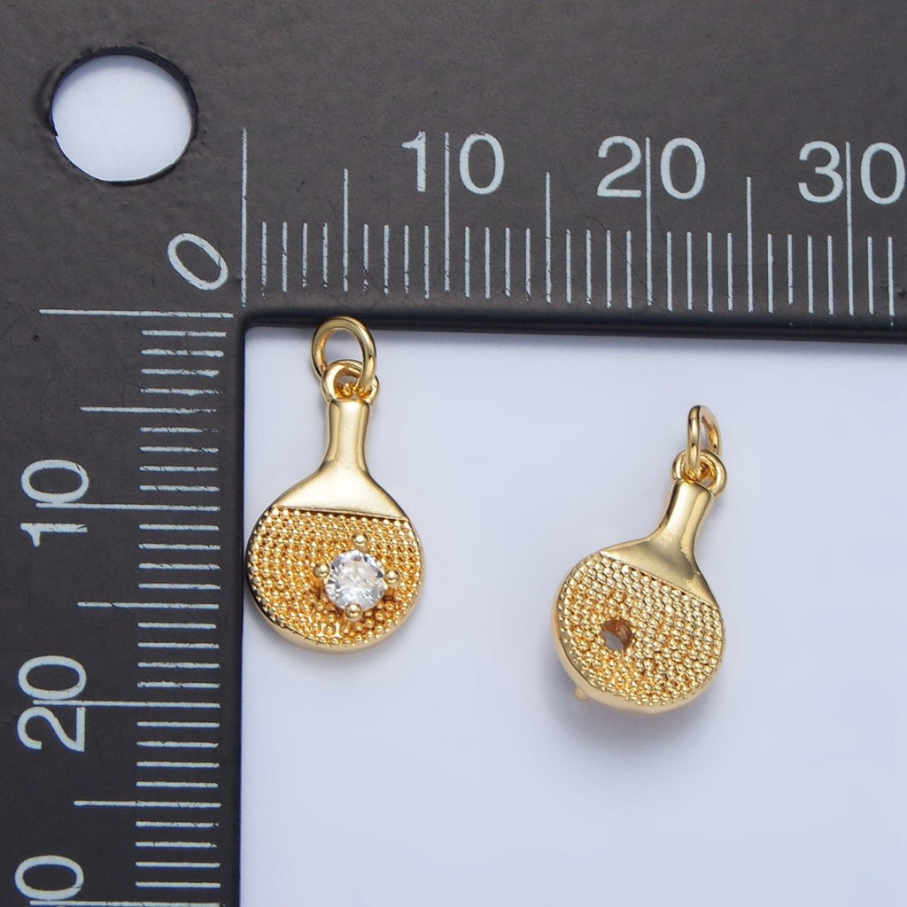 24K Gold plated CZ Dotted Table Tennis Paddle Sports Charm | X854 - DLUXCA