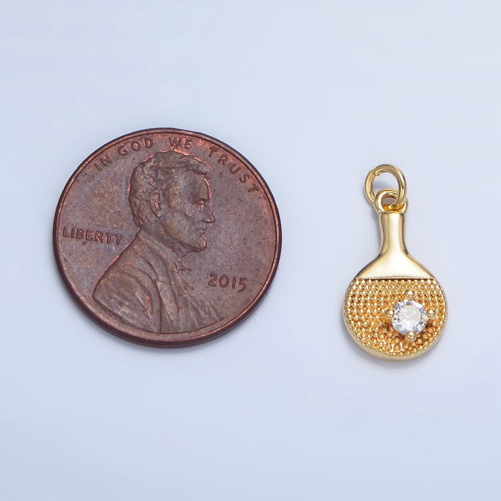24K Gold plated CZ Dotted Table Tennis Paddle Sports Charm | X854 - DLUXCA